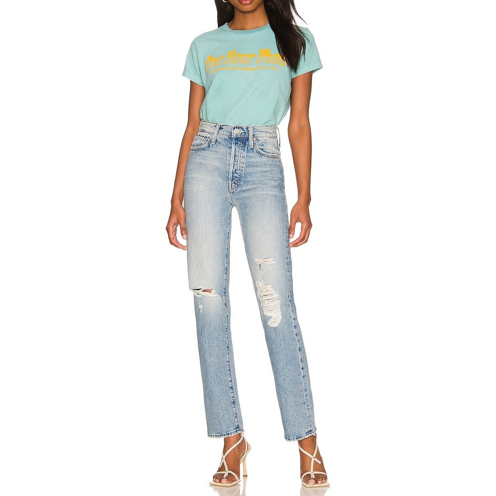 MOTHER Huffy Skimp High Rise Straight Distressed Jeans Hotter On Other Side - Picture 5 of 9